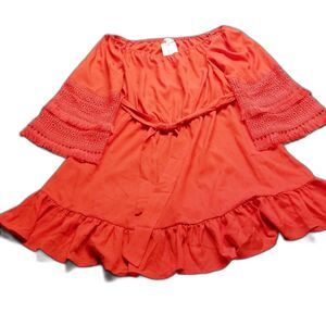 Perfectly Priscilla 1X Dress Knee Length Burnt Orange Tiered Lace Fringe Sleeves